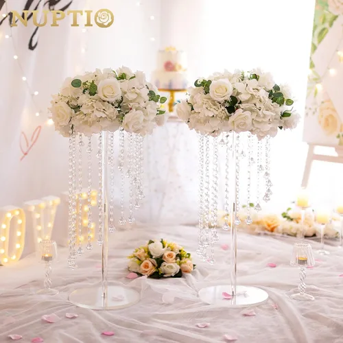 Vista 2 de Nuptio Jarrones de flores para centros de mesa de boda, 2 piezas de 23.6 pulgadas de alto para jarrón acrílico para decoración de mesa de centro