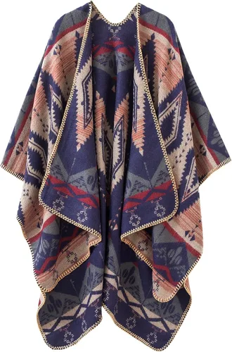 Vista 77 de Urban CoCo Poncho de colores para mujer, chal con frente abierto, color en bloques
