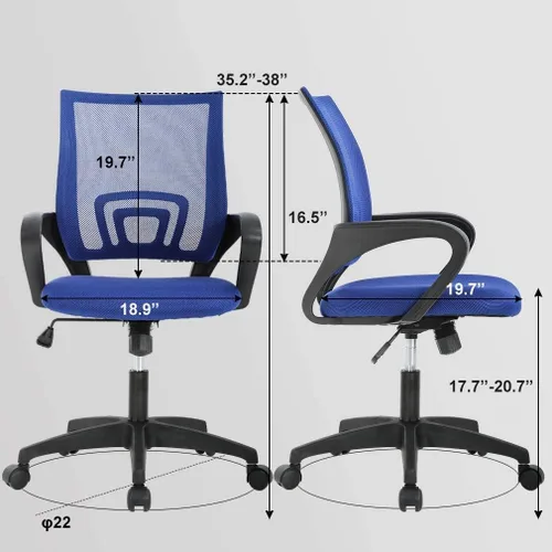 Vista 2 de Silla de oficina ergonómica de soporte lumbar, silla de computadora de malla, silla giratoria con respaldo medio con reposabrazos, silla de trabajo