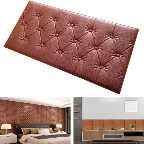 Vista 13 de Paneles de pared de espuma autoadhesivos 3D, 23.6 x 11.8 pulgadas, decoración de cuero revestido, anticolisión, cojín suave para cubrir paredes