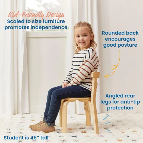 Vista 5 de ECR4Kids Bentwood - Juego de mesa de pizarra y silla con respaldo curvado, muebles para niños, natural, 5 piezas