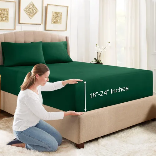 Vista 22 de Empyrean Bedding - Sábanas bajeras tamaño Queen, con sábana de cajón extra profunda – Juego de sábanas bajeras extra profundas, de 24 pulgadas