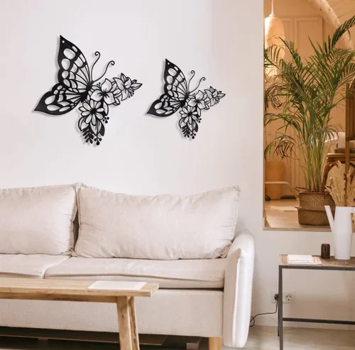 Vista 4 de EZ4ENCE Decoración de mariposa para pared, estilo bohemio, decoración del hogar, aspecto colgante, flor de metal para dormitorio, sala de estar