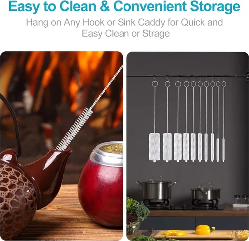 Vista 7 de Cepillo de paja mejorado de 10 pulgadas de largo, cepillos de limpieza de botellas, juego de cepillos de limpieza de tubos, kit de limpieza