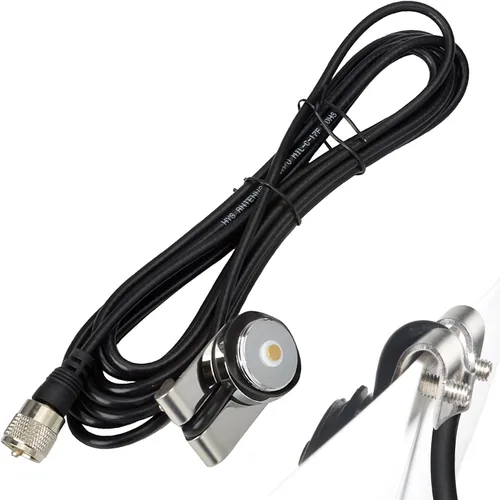 HYS Trunk Hoods NMO Montaje de antena W/13 pies de cable coaxial RG-58 con PL-259 | Universal Lip Mount for Trunks/Hoods-No-Drill Lip Mounts for NMO