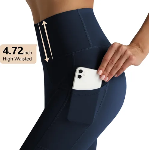 Vista 2 de RIMLESS 7 Women's Leggings with Pockets High Waist Cotton Yoga Pants Workout Running Athletic Compression Capris