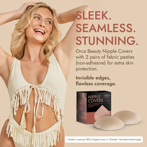 Vista 2 de Orca Beauty Nipple Cover 2 Pairs - Available in 6 Skin Tone, Adhesive Silicone Reusable Nipple Pasties Nipple Covers Stickers