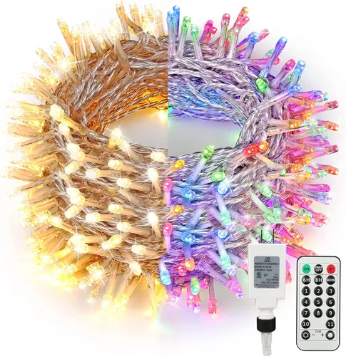 Vista 9 de Brizled Luces de Navidad que cambian de color, 65.67 pies, 200 luces LED de doble color para árbol de Navidad con control remoto, blanco frío
