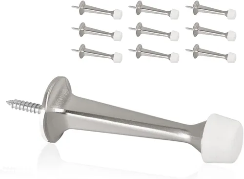 Vista 17 de Paquete de 16 topes rígidos sólidos para puerta, protectores de pared resistentes con puntas de goma suave, níquel satinado