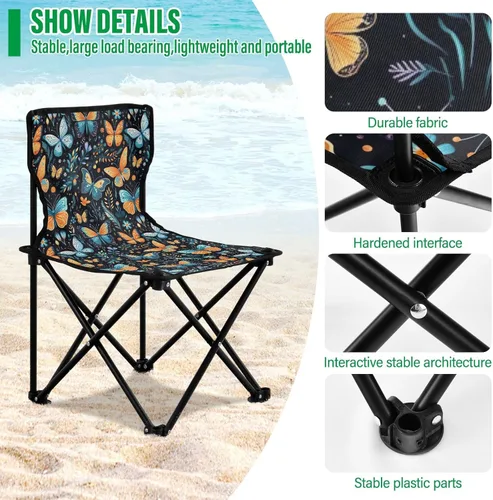 Vista 5 de Outdoor Folding Blue Butterfly Camping Chairs for Adults Portable Camping Chair Lightweight Lawn Chair 202a4968