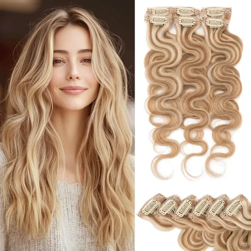 Vista 23 de Rich Choices Extensiones de cabello humano real con clip de 6 piezas, diseño de clip único, extensiones invisibles con clip para cabello corto