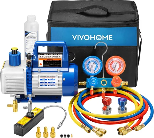 Vista 12 de VIVOHOME - Bomba de vacío de paletas rotativas de 1/4 HP y 3.5CFM a 110 V y kit de manómetro de aire acondicionado con termómetro para R134a R12 R22