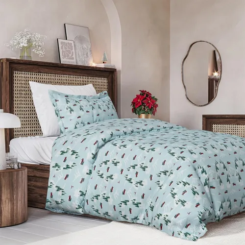 Vista 31 de Juego de funda de edredón de Navidad tamaño individual, funda de edredón extra suave con 1 funda de almohada, ropa de cama navideña con cierres