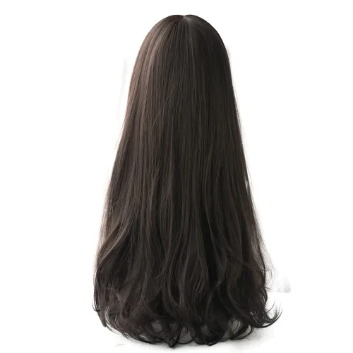 Vista 5 de Peluca larga negra con flequillo, peluca de cabello natural para mujer, peluca de cosplay (negro, 25 pulgadas)