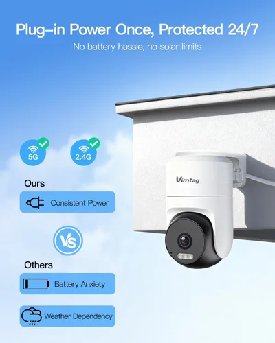 Vista 2 de VIMTAG 2.5K Pan/Tilt Cámara de seguridad para exteriores con cable para el hogar, WiFi de doble banda