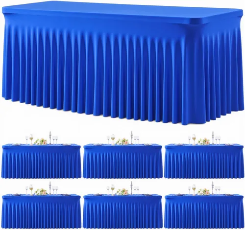Vista 36 de Paquete de 2 manteles color azul bebé para mesas rectangulares de 6 pies, mantel ajustable de elastano, fundas de mesa elásticas de 6 pies, manteles