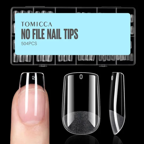 Vista 20 de TOMICCA Puntas de uñas de ataúd extra cortas, 240 piezas de uñas acrílicas de cobertura completa, 12 tamaños preformados, puntas de uñas postizas
