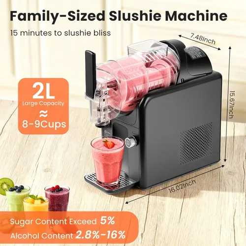 Vista 3 de Máquina de granizado para el hogar, no requiere hielo, 68 onzas, 6 modos preestablecidos, pantalla LED, función de limpieza automática