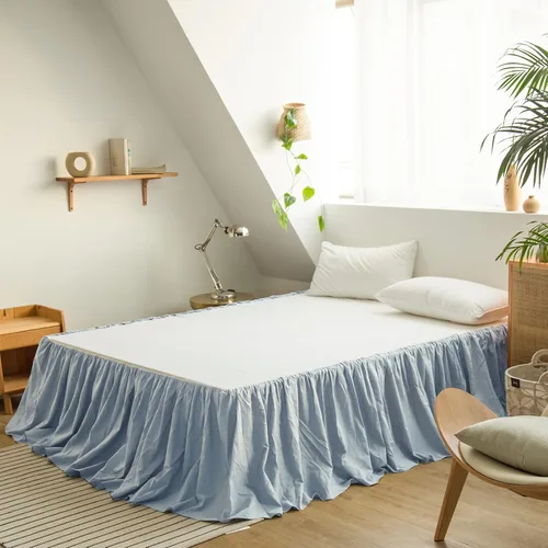 Vista 8 de BISELINA Falda de cama de lino francés con esquina plisada, caída a medida de 14 pulgadas, mezcla de lino natural y algodón, volante antipolvo