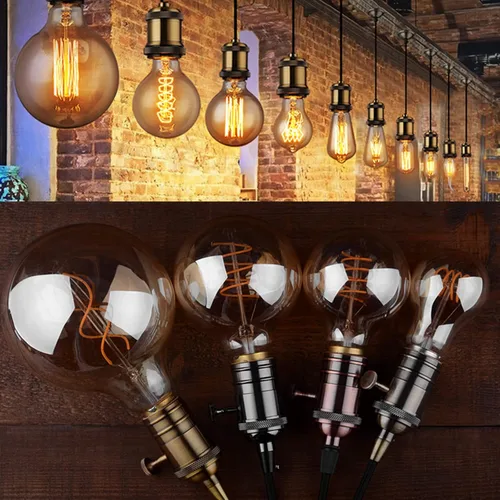 Vista 8 de Rextin Juego de 2 enchufes de luz colgante LED vintage E26 /E27 de 3.9 ft, kit de cable de luz colgante ajustable de cerámica para bombilla colgante