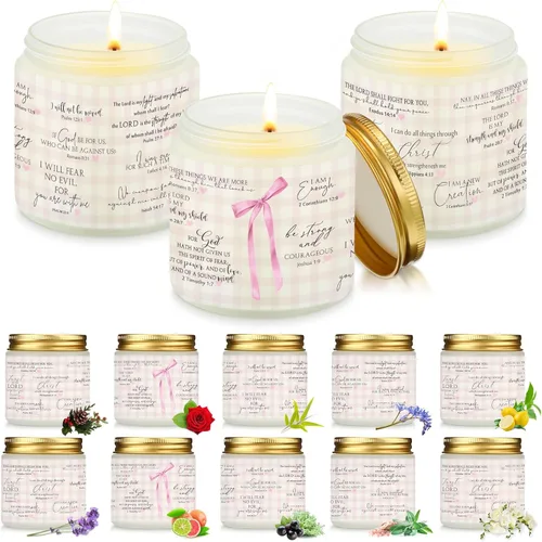Vista 12 de Lewtemi 10 frascos de regalo cristiano para el Día de la Madre, vela perfumada de oración católica a granel, 3.5 onzas, versículo bíblico de fe