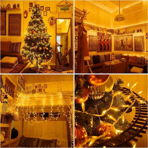 Vista 6 de Dirnun Luces de Navidad de color blanco transparente, 100 unidades, luz incandescente, certificación UL, luces conectables para árbol de Navidad