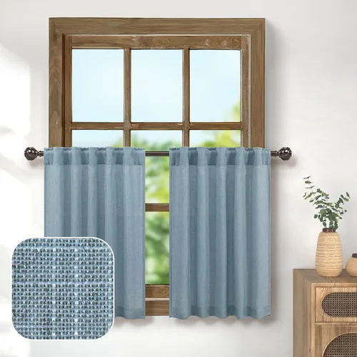 Vista 14 de Pitalk Cortinas de lino para café de 24 pulgadas de largo, con bolsillo trasero, plisadas, estilo bohemio, granja, cocina, cortinas para ventana