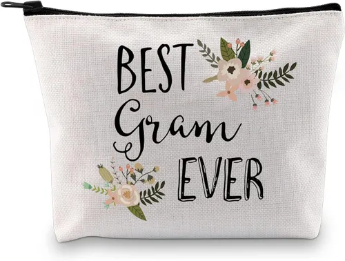 GJTIM Regalo de cumpleaños de Gram Best Gram Ever Gift Quote Maquillaje Cremallera Bolsa Bolsa Abuela Cosméticos Bolsa, Bolsa Best Gram Ever, Moderno