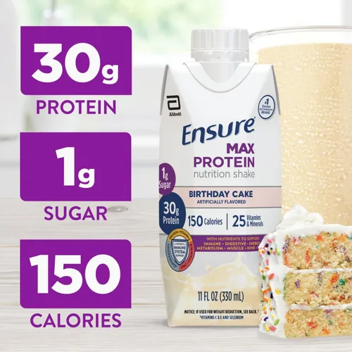 Vista 2 de Ensure Max Protein - Batido de proteína sabor a pastel de cumpleaños Listo para beber 30 gramos de proteína para la salud muscular 1 gramo