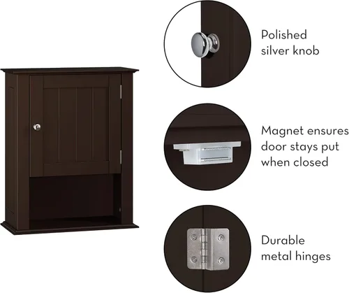 Vista 5 de RiverRidge Ashland Gabinete de baño Espresso de una sola puerta compacto para montaje en pared, botiquín de almacenamiento para baño