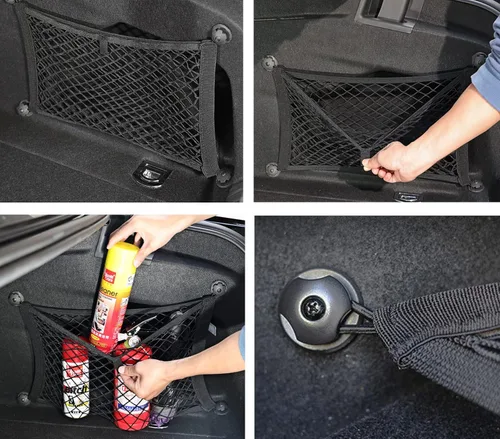 Vista 5 de Paquete de 2 redes de carga pequeñas con bolsillo de almacenamiento, red de malla elástica para automóvil, redes de carga automotrices, bolsa