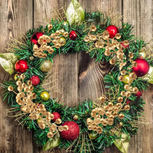 Vista 6 de Censen 50 piezas de tallos artificiales de bayas de acebo con copos de nieve escarchados, ramas de árbol de Navidad, adornos, ramitas de bayas