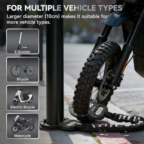 Vista 7 de HEETA Candado de scooter eléctrico antirrobo con bolsa de scooter, cerradura de cadena de bicicleta de combinación de 4 dígitos, accesorios de cable
