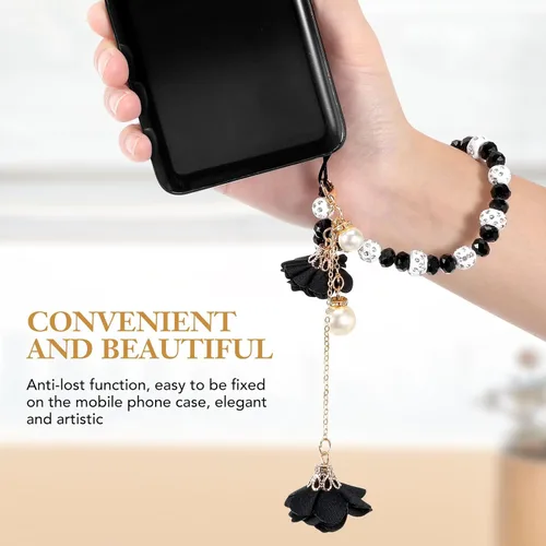 Vista 4 de Hemobllo Correas para teléfono celular, colgante creativo de flores de cristal, dije para teléfono, correa de muñeca antideslizante para decoración