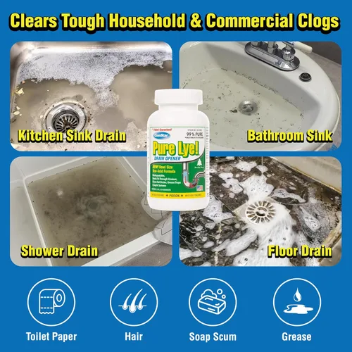 Vista 4 de ComStar Pure Lye Cuentas 99% puras de hidróxido de sodio Respetuoso con el medio ambiente, fuerza industrial, abridor de drenaje biodegradable
