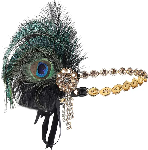Vista 5 de BABEYOND Diadema de flapper de los años 20, tocado rugido de plumas de avestruz Gatsby con cristal