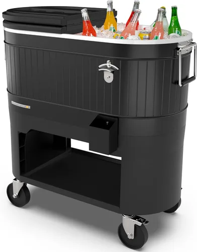 Permasteel Rolling Patio Cooler – Large Outdoor Ice Chest with Wheels, Beverage Cooler for Backyard, BBQ, Tailgate, Beach, Parties, Rustic Farmhouse