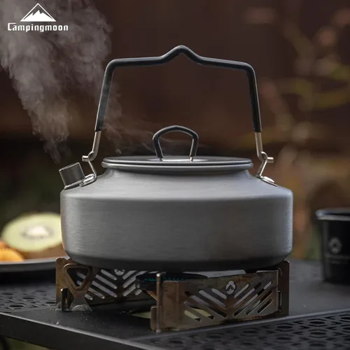 Vista 3 de Campingmoon - Hervidor de té portátil para campamento, café, tetera, caldera de agua de aluminio ligera para mochileros, picnic, pesca, 0.8 L