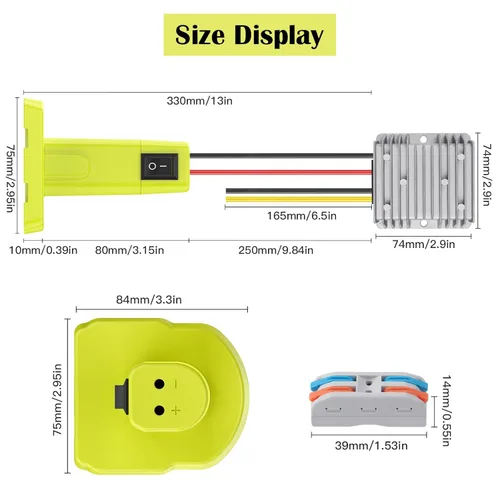 Vista 6 de Convertidor de reducción de 18V a 12V Adaptador para batería Ryobi 18V Convertidor de voltaje DC Regulador de voltaje 15A MAX 180W Convertidor Buck
