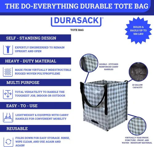 Vista 3 de DURASACK Bolsa de almacenamiento resistente de 22 galones, bolsa de mudanza de polipropileno tejido resistente, diseño reutilizable, soporta hasta