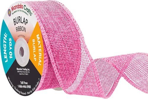 Vista 26 de Mandala Crafts Cinta de arpillera rosa con alambre de 1 pulgada de ancho para manualidades, rollo de 10 yardas de cinta rústica de arpillera