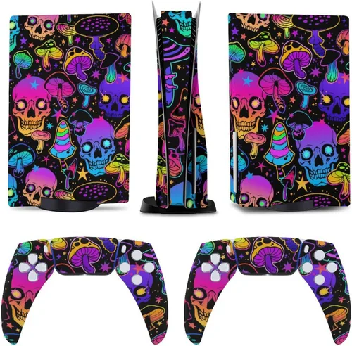 Mushrooms and Skulls Skin for 5 Console and Controller Accessories Cover Skins Anime Vinyl Cover Sticker Full Set for 5 Disc Edition