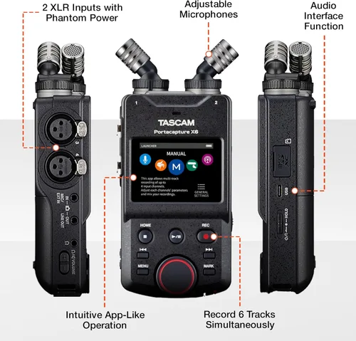 Vista 3 de Grabadora de audio portátil TASCAM Portacapture X6 de 32 bits Float, grabadora de campo para video, música, podcast, voz, podcasting