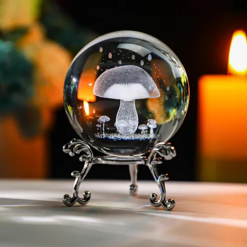 Vista 14 de HDCRYSTALGIFTS - Bola de cristal de diente de león de 60 mm con soporte, pisapapeles decorativo, grabado láser 3D, esfera completa de planta