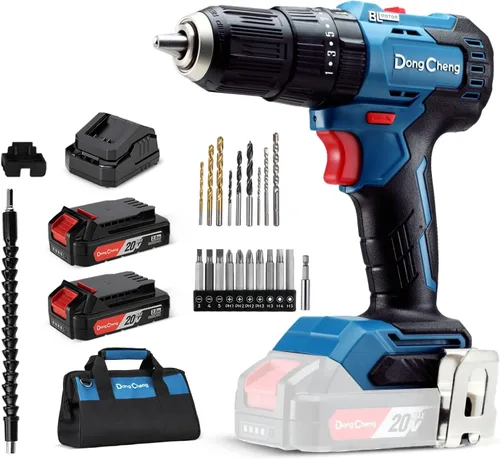 Vista 9 de Dong Cheng Taladro de impacto resistente sin escobillas de 20 V, 531 pulgadas, portabrocas de metal sin llave de 1/2 pulgada, embrague 20+1+1