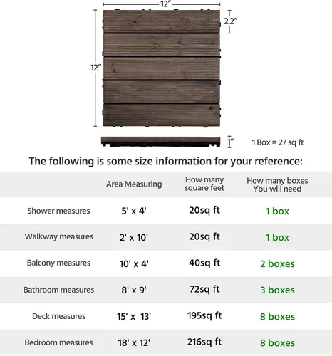 Vista 6 de Yaheetech 44 baldosas de madera de 12 x 12 pulgadas entrelazadas para patio, jardín, balcón, revestimiento de suelo al aire libre para camino junto