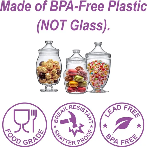 Vista 2 de Amazing Abby - Keep - Tarros de boticario de acrílico (juego de 3 piezas, 52/50/46 oz) (no de vidrio), tarros de plástico con tapas, recipientes