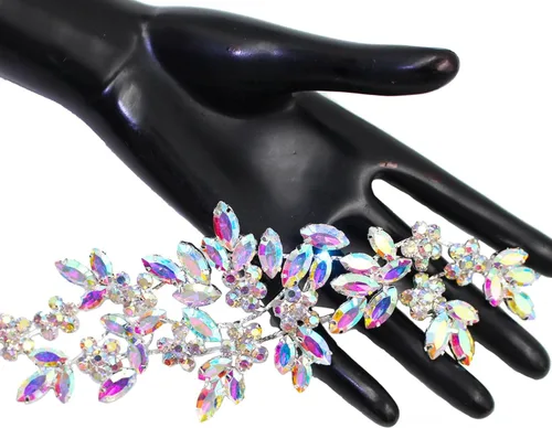 Vista 7 de PEARLY JUN Parches de apliques de cristal con diamantes de imitación para bricolaje, con cuentas, ropa de costura para cinturón de boda