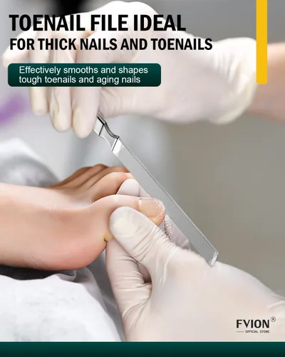 Vista 2 de FVION 2 limas de uñas largas de acero inoxidable de doble cara para uñas gruesas, lima profesional de uñas de los pies, herramienta de cuidado
