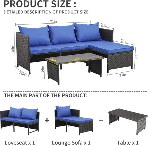 Vista 3 de Sofá modular de 3 piezas para exteriores, con sofá biplaza, hecho de mimbre de polietileno para patios